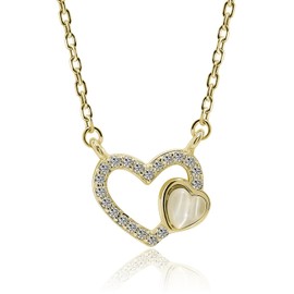 Meissa Double Heart Pendant Necklace for Women Mother's Day 925 Sterling Silver Love Heart Necklace Mother's Day Gift 16-17 Inches Adjustable Chain (Gold)