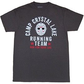 Animation Shops Friday 13th Camp Crystal Lake Running Team T-Shirt-X-Large Charcoal Grey