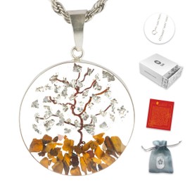 TAMI Collar Arbol de la Abundancia y de la Vida en Plata - Joyería con Piedras de Ojo de Tigre y Papel de Plata - Amuleto de la Suerte para Mujer