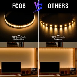FCOB COB RGBCCT LED Strip Lights 16.4FT RGB + CCT Tunable White 3000K-6000K 24V Flexible High Density Strips 960LEDs/m, Cuttable 12mm Width Tape Light for Bedroom Kitchen Cabinet (No Power/Controller)