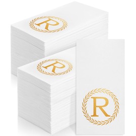 200 Gold Monogram Disposable Napkins - Letter R Hand Towles Decorative, Dinner Napkins for Guest, Monogrammed Hand Towels for Bathroom Wedding Birthday Party Baby Shower
