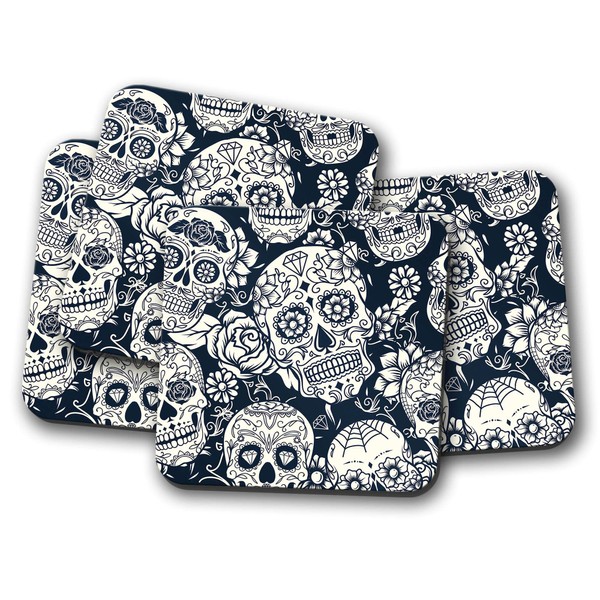4 Set - Sugar Skulls Coaster - Calavera Mexico Mexican