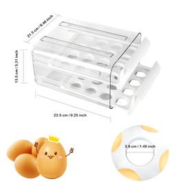 MXTIMWAN Egg Drawer Organiser, Stackable Egg Storage Boxes, Egg Box for 32 Eggs, Plastic Drawers for Fridge Storage, Protection and Keeping Eggs Fresh