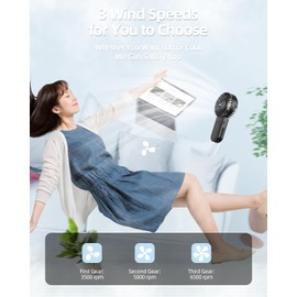 KIMTAR Mini Ventilator Handventilator，Kleiner Tragbarer Ventilator mit Teleskophaken, Wimpernventilator Akku Aufladbar mit 3 Geschwindigkeiten für Drinnen und Draußen Reisen Schwarz