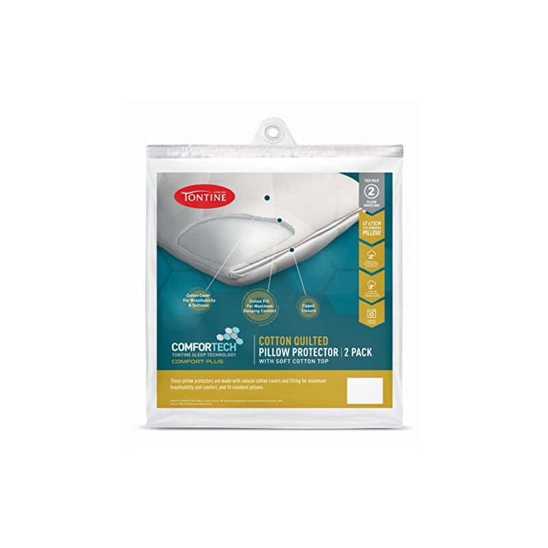 Tontine Comfortech Cotton Quilted Pillow Protector – Soft Breathable Cotton