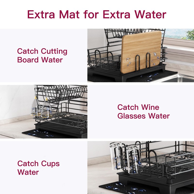 BOOSINY 2 Tier Black Large Stainless Steel Dish Drainers Drying