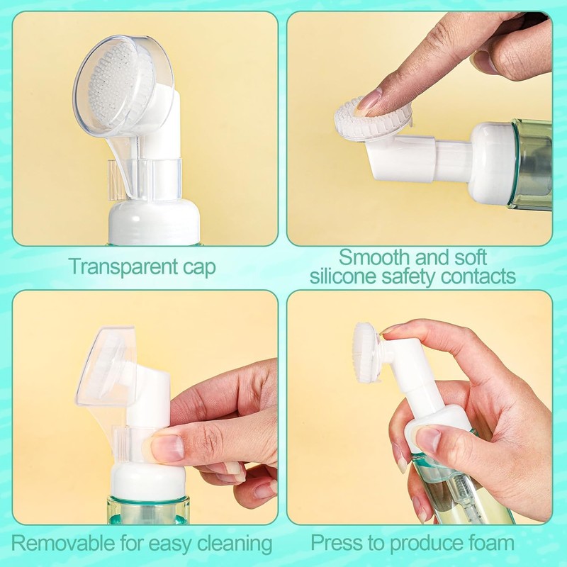 4Pcs Foam Bottle with Brush, Empty Plastic Foaming Soap Dispenser,