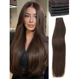 WIGNEE Butterfly OVO Weft Hair Extensions Human Hair, Double Invisible Glueless Remy Hair with Micro Beads, Brown 18 Inch 100g, Add Volume & Length for Women (2)