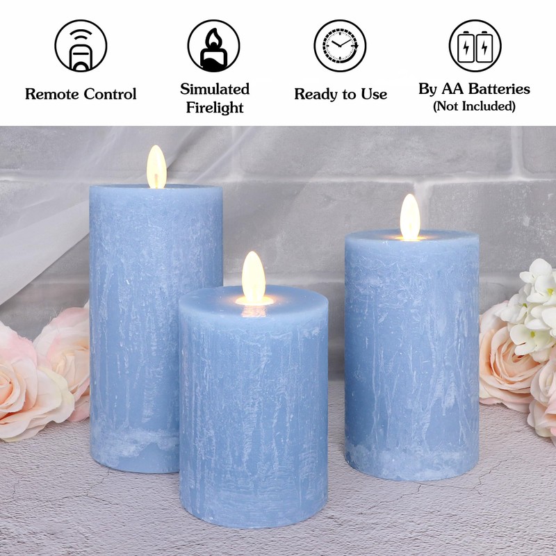 Rustic Blue Flameless Candles with Remote Control & Timer Function
