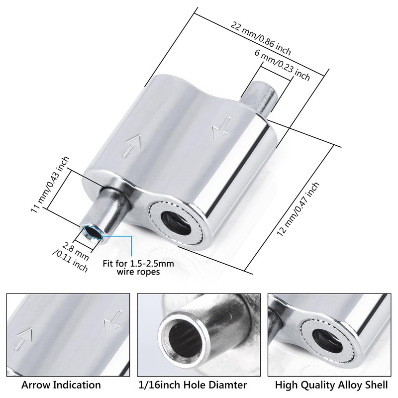 10 Pack Wire Rope Cable Clamp, 1/16" Stainless Steel Wire