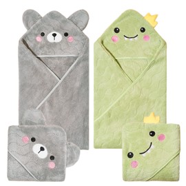 Anforlin Hooded Baby Towels, 2-Pack Baby Towels 31.5 * 31.5 inch Ultra Absorbent Soft Thick Baby Bath Essentials 0-4 Years Toddler Bath Towel Baby Beach Towel as Best Gift for Newborn Boy and Girl