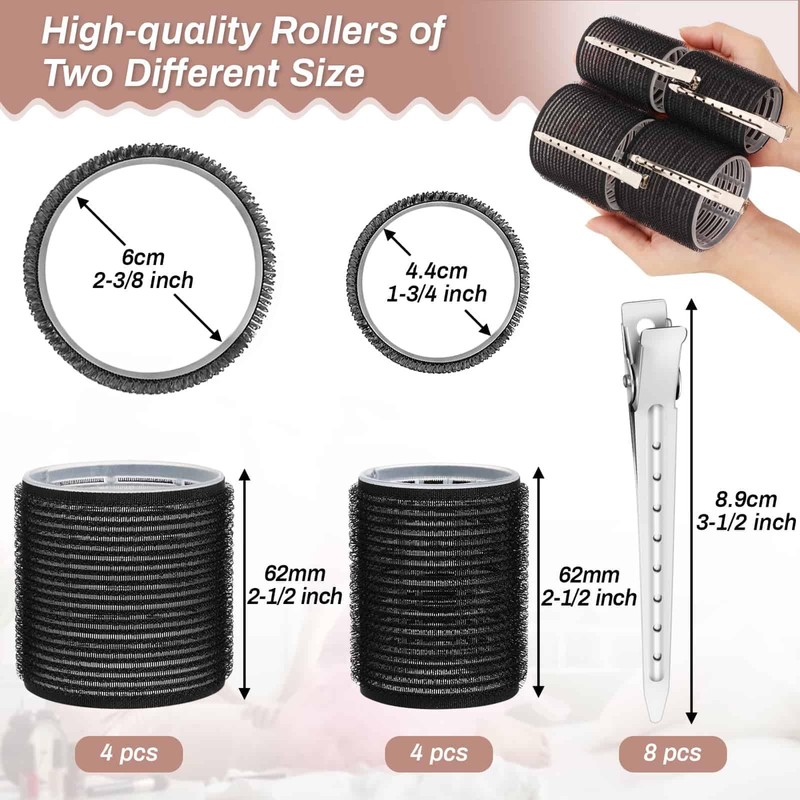Self Grip Hair Rollers Curlers 16 Pcs Set with 8Pcs
