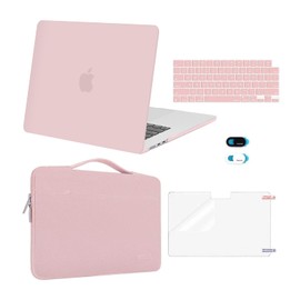 MOSISO Compatible with MacBook Air 15 inch Case 2024 2023 Release M3 A3114 M2 A2941 with Touch ID, Plastic Hard Shell&Carrying Sleeve Bag&Keyboard Cover&Webcam Cover&Screen Protector, Baby Pink