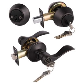 Gobrico Front Door/Exterior Door Lever Lockset with Double Cylinder Deadbolt Combination Set Keyed Alike, Oil Rubbed Bronze Finished,1Pack