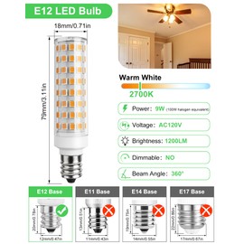 GOHDLAMP E12 LED Bulb 100 Watt Equivalent - 6 Pack Warm White 2700K Candelabra Light Bulbs, 9W 1200LM Non-Dimmable, for Chandelier, Ceiling Fan, Pendant Lighting