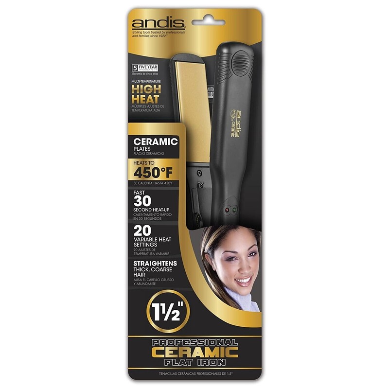 Andis 1.5-Inch High Heat Ceramic Hair Flattening Iron, Black (67770)