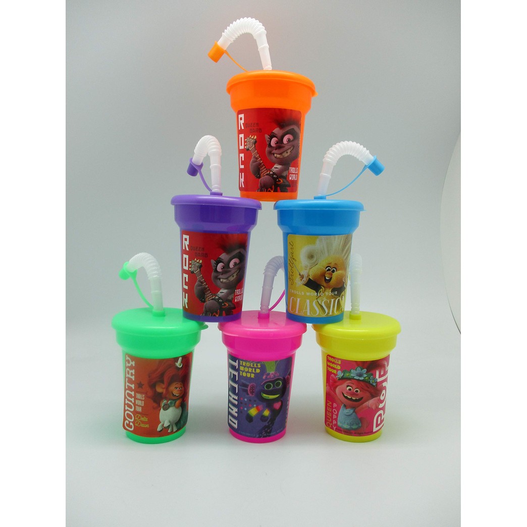 6 Trolls Stickers Birthday Sipper Cups with lids Party Favor Cups