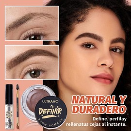 Pomada para Cejas de Larga Duración, 3 en 1 Juego de Maquillaje de Cejas, Incluye Pomada de Cejas, Gel para Cejas y Cepillo para Cejas, Define, Fijador, Color y Volumen al Instante