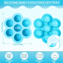 Potchen 4 Pcs Silicone Baby Food Freezer Tray with Lid Stackable Reusable 2.5oz Silicone Baby Food Freezer Molds Storage Tray for Homemade Egg Bite Vegetable Fruit Purees Breastmilk(Blue)