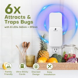 Flying Insect Trap Indoor - Plug-in Fly Catcher and Killers Includes Refills for House Flies, Fruit Flies, Gnats,Cover up to 800 ft², Without Night Mode, Off-White, 1 Traps + 1 Refills