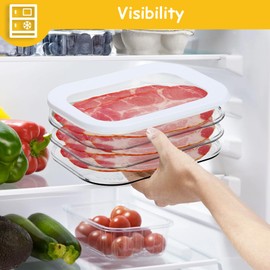 GAESHOW Contenedor de Carne para Nevera, Recipientes de Tocino de 3 Capas con Pinza, Cajas Apilables de Almacenamiento de Alimentos con Tapa para Delicatessen, Carne, Queso y Comida