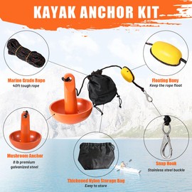 Linkloos Boat Anchor Kit 8lb with 40ft Rope Storage Bag, Mushroom Anchor for Kayaks, Small Boats, Canoes, SUP Paddle Boards, Jet Skis & PWCs - Essential Kayak Accessories Orange