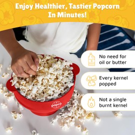 POPCO Microwave Popcorn Bowl - Silicone Snack Popcorn Popper with Handles - Collapsible Design, 2.3" Height When Folded -Dishwasher Safe Bowl for Healthy Treats - Red