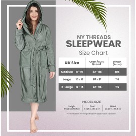 NY Threads Luxury Ladies Hooded Dressing Gown Super Soft Fleece Women's Robe Comfortable Loungewear and Nightwear, Steel Grey, Medium