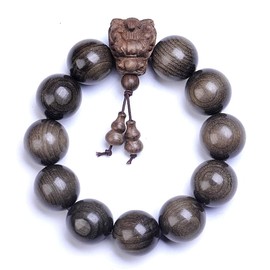 Zen Dear Unisex Burried Ebony Prayer Beads Buddha Buddhist Prayer Beads Meditation Mala Necklace Bracelet (20mm12beads dragon head)