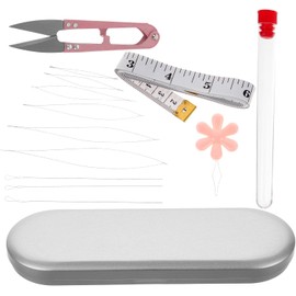 STOBAZA Set de Agujas para Abalorios Cinta Métrica Flexible y Dedal, Herramientas de Joyería en Acero Inoxidable para Hacer Pulseras y Bordado de Precisión