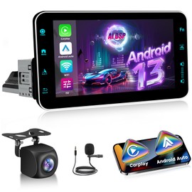 4+64G DSP Android Single Din Car Stereo with Wireless Carplay & Android Auto - 9 Inch HD Flip Out Screen Radio with Magnetic Bracket, EQ, WiFi, Mirror Link + AHD Backup Camera