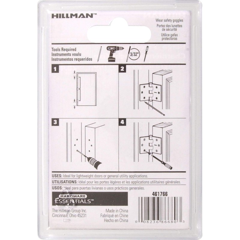 Hardware Essentials 851730 Light Narrow Door Hinges and Fixed Pin