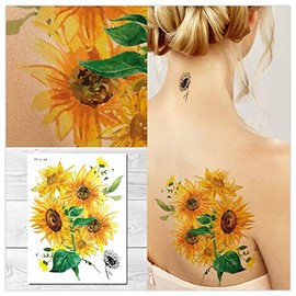 Supperb® Temporary Tattoos - Watercolor Painting Bouquet of Sunflower Sunflowers Tattoo
