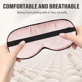 Ptrin Satin Sleep Mask with Adjustable Strap, Sleeping Aid Blindfold for Nap, BeeVines Eye Sleep Shade Cover, 100% Blocks Light Reduces Puffy Eyes Gifts for Christmas(Embroidery, Pink)
