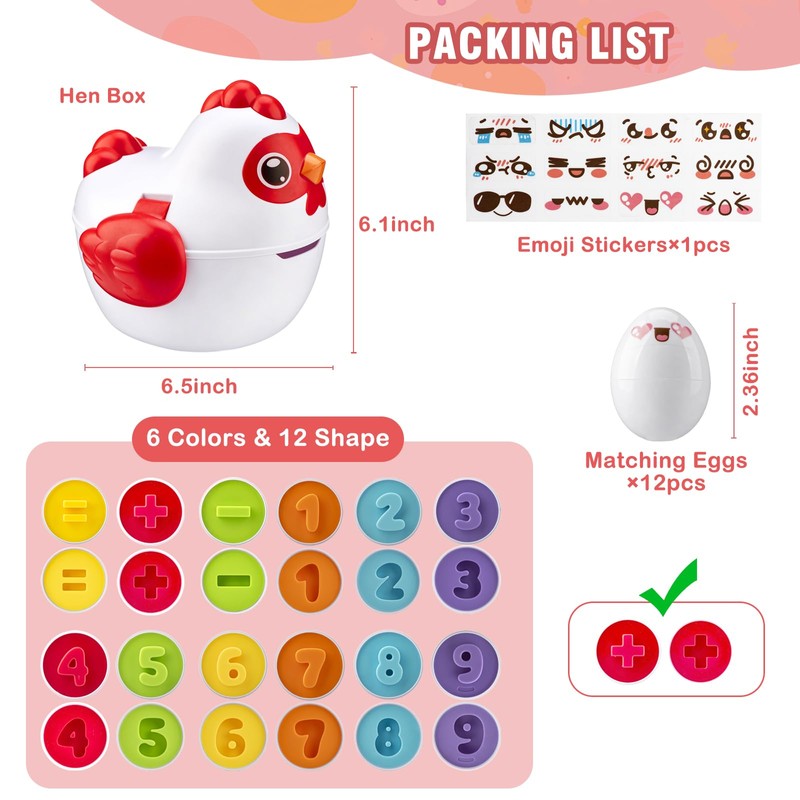 VROGTIK Eggs Toys Matching Game for Toddlers, 12 Matching Eggs