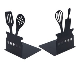 Cookbook Bookends, Creative Metal Hollow Bookends with Non-Slip Mat Kitchen Utensil Shaped Book Stopper Storage Book Holder Book Stand File Organizer