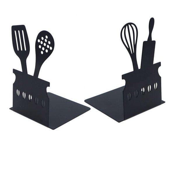 Cookbook Bookends, Creative Metal Hollow Bookends with Non-Slip Mat Kitchen