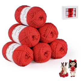 ilauke Crochet Yarn 6x50g, Red Easy Knitting Yarn, No Split Yarn Thick Yarn, Crochet Wool Chunky for Crochet Thick Bulky Cotton Yarn for Knitting, Crochet and Crafts
