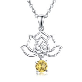 TANGPOET Lotus Flower Necklace for Women Sterling Silver Om Pendant Necklace November Birthstone Citrine Jewelry Christmas Birthday Gifts