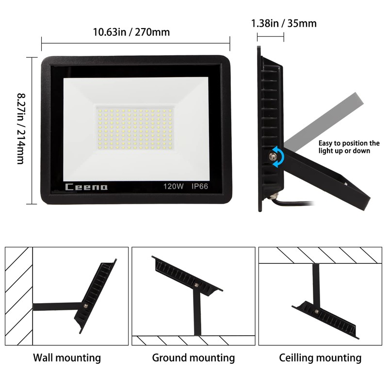 Ceena 2 Pack 120W Plug in LED Flood Light Outdoor,