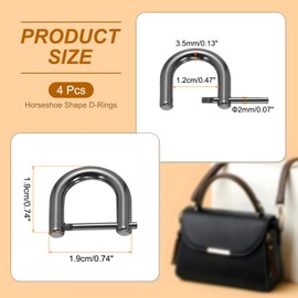 PATIKIL 1/2" D-Rings Screw in Shackle, 4 Pcs Horseshoe U Shape D Ring Zinc Alloy Semicircle Buckles Replacement for Purse Keychain Collar Accessories Craft, Black