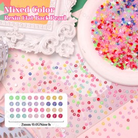 Flatback Pearls and Rhinestone for Crafting, 2mm Color Nail Rhinestone and Half Round Pearls Charms, Pearl Beads Nail Diamonds Gems for Bedazzling, Rainbow Gems for Nails Art Face Makeup