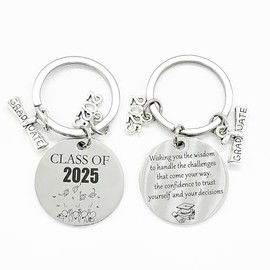 Remarkabel 2025 Graduation Gift 2025 Graduation Keychain 1.2 Inch The Class of 2025 Inspirational Gift for Boys Girls Student Two Sided Design（1 Pcs）, Silvery, 1.2 Inch