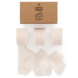 Vitalizart Light Nude Silky Ribbon 1" x 21 Yd, Fringe Fabric Ribbon Package (3 Rolls *7 Yd), Chiffon Ribbon for Wedding Invitation, Bridal Bouquet, Decoration, Gift Wrapping, Bow Making