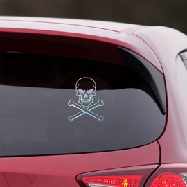 NBFU Skull And Crossbones Tattoo (Holographic Opal Purple) (Set Of 2) Premium Waterproof Vinyl Decal Stickers For Laptop Phone Accessory Helmet Car Window Bumper Mug Tuber Cup Door Wall Decoration