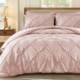 WOLKI Queen Size Comforter Set Pink, 3 Pieces Bed Lightweight Solid Bedding Comforters Sets, All Season Fluffy Down Alternative Comforter Bed Set Quilt Blanket