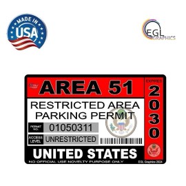 Egl Area 51 License Sticker Permit Funny Decal Bumper Alien UFO Conspiracy Space Usa