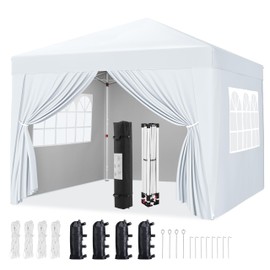 Yaheetech 10x10 Pop Up Canopy with 4 Removable Sidewalls, Portable Enclosed Instant Tent, Waterproof Outdoor Tent, Beach Sun Shelter with 4 Sandbags, 12 Stakes & 4 Ropes, Silver-Coated White