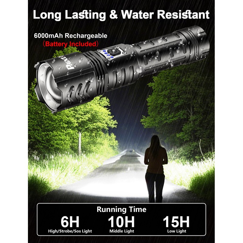 PHIXTON Rechargeable Flashlights High Lumens 10000 Super Bright Long Range