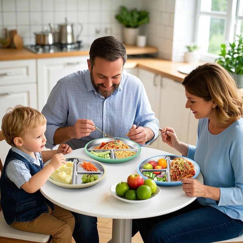 BUSOHA 3 Pack Stainless Steel Kids Plate with Suction -